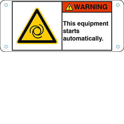 Brady W/W018/En335-Alu05-120X50/1-B ISO Safety Sign - This equipment starts automatically. 302827