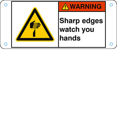 Brady W/W022/En441-Alu05-120X50/1-B ISO Safety Sign - Sharp edges watch you hands 302839