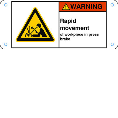 Brady W/W032/En515-Alu05-120X50/1-B ISO Safety Sign - Rapid movement of workpiece in press brake 302849