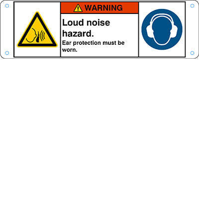 Brady W/W038/M003/En380-Alu05-170X50/1-B ISO Safety Sign - Loud noise hazard. Ear protection must be worn. 302851