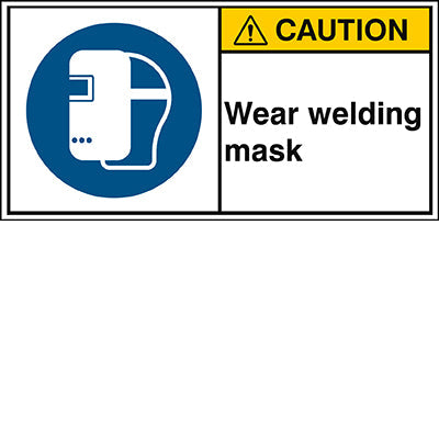 Brady M/M019/En286-Peul-100X50/1-B ISO Safety Sign - Wear welding mask 302871