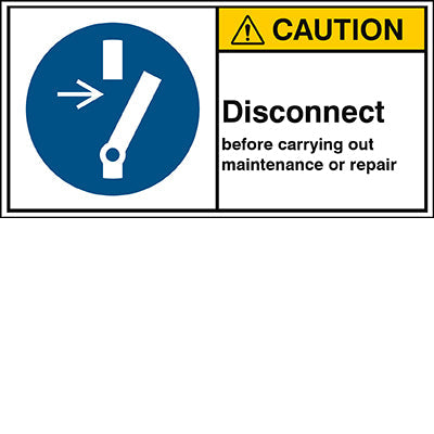 Brady M/M021/En157-Peul-100X50/1-B ISO Safety Sign - Disconnect before carrying out maintenance or repair 302873