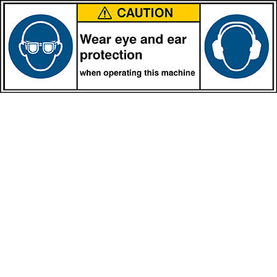 Brady M/M004/M003/En424-Peul-150X50/1-B ISO Safety Sign - Wear eye protection/Wear ear protection 302882