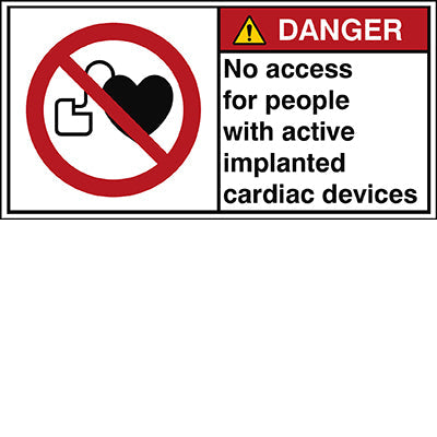 Brady P/P007/En203-Peul-100X50/1-B ISO Safety Sign - No access for people with active implanted cardiac devices 302884