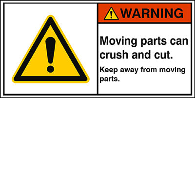 Brady W/W001/En387-Peul-100X50/1-B ISO Safety Sign - Moving parts can crush and cut. Keep away from moving parts. 302907