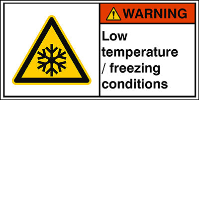 Brady W/W010/En431-Peul-100X50/1-B ISO Safety Sign - Low temperature / freezing conditions 302913