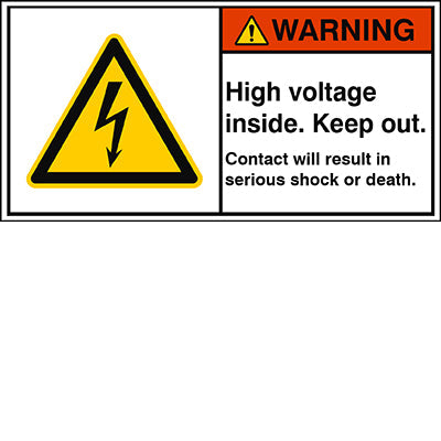 Brady W/W012/En333-Peul-100X50/1-B ISO Safety Sign - High voltage inside. Keep out. Contact will result in serious shock or death. 302915