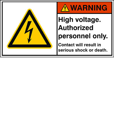 Brady W/W012/En340-Peul-100X50/1-B ISO Safety Sign - High voltage. Authorized personnel only. Contact will result in serious shock or death. 302918