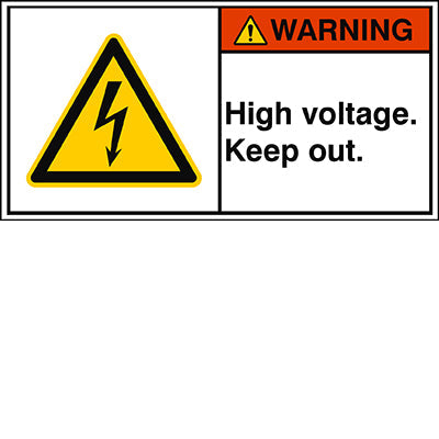 Brady W/W012/M002/En352-Peul-150X50/1-B ISO Safety Sign - Hazardous voltage. Contact may cause electric shock or burn. Read and understand manual before servicing. 302920