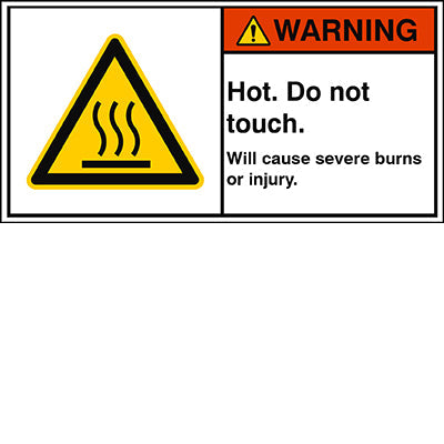 Brady W/W017/En328-Peul-100X50/1-B ISO Safety Sign - Hot. Do not touch. Will cause severe burns or injury. 302924