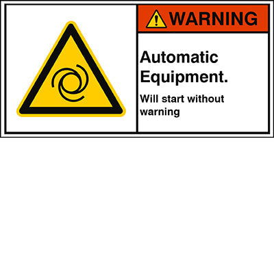 Brady W/W018/En436-Peul-100X50/1-B ISO Safety Sign - Automatic Equipment. Will start without warning 302930