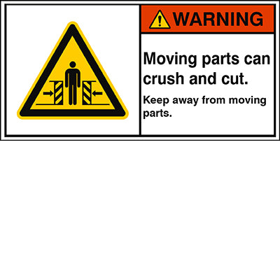 Brady W/W019/En387-Peul-100X50/1-B ISO Safety Sign - Moving parts can crush and cut. Keep away from moving parts. 302931