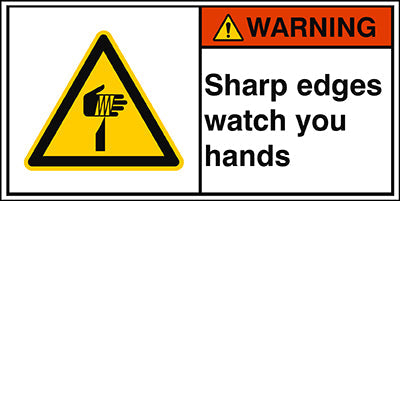 Brady W/W022/En441-Peul-100X50/1-B ISO Safety Sign - Sharp edges watch you hands 302937