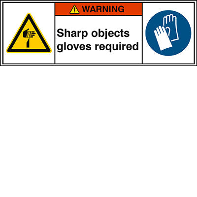 Brady W/W022/M009/En442-Peul-150X50/1-B ISO Safety Sign - Sharp objects gloves required 302938