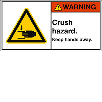 Brady W/W024/En386-Peul-100X50/1-B ISO Safety Sign - Crush hazard. Keep hands away. 302940