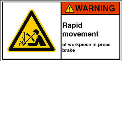 Brady W/W032/En515-Peul-100X50/1-B ISO Safety Sign - Rapid movement of workpiece in press brake 302947