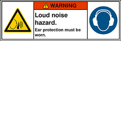 Brady W/W038/M003/En380-Peul-150X50/1-B ISO Safety Sign - Loud noise hazard. Ear protection must be worn. 302949