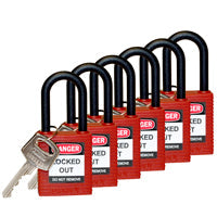 Brady Sfty Padlock Nylon 38Mm Sha Red 6/Pac Safety Padlocks - Nylon Shackle 813594