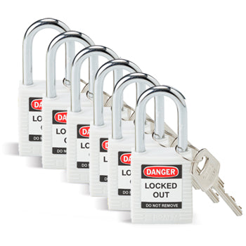 Brady Sfty Padlock Steel 38Mm Sha White 6/Pac Safety Padlocks - Standard 813638