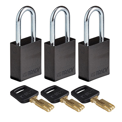 Brady Alu-Blk-38St-Ka3Pk SafeKey Padlocks - Aluminium 150349