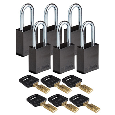 Brady Alu-Blk-38St-Kd6Pk SafeKey Padlocks - Aluminium 150240