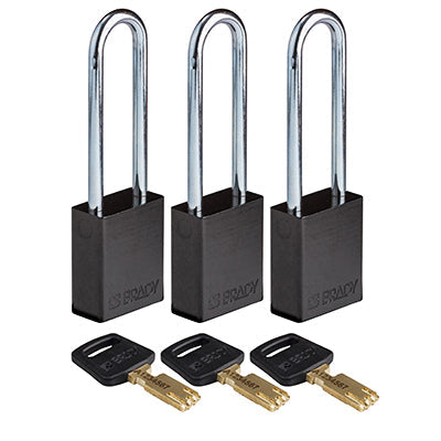 Brady Alu-Blk-76St-Ka3Pk SafeKey Padlocks - Aluminium 150217