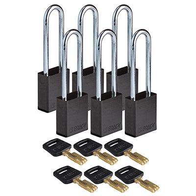 Brady Alu-Blk-76St-Kd6Pk SafeKey Padlocks - Aluminium 150216