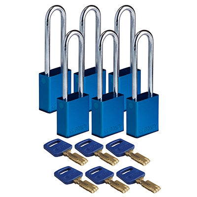 Brady Alu-Blu-76St-Kd6Pk SafeKey Padlocks - Aluminium 150322