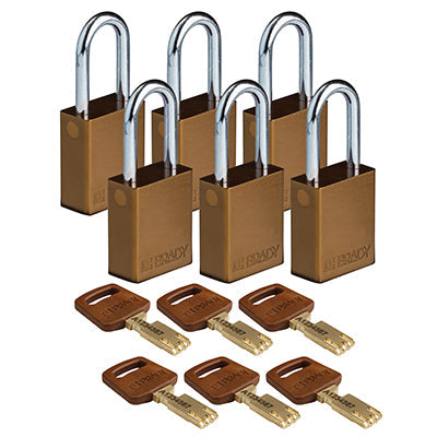 Brady Alu-Brn-38St-Kd6Pk SafeKey Padlocks - Aluminium 150301