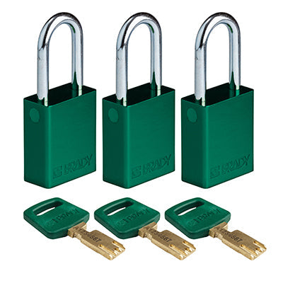 Brady Alu-Grn-38St-Ka3Pk SafeKey Padlocks - Aluminium 150281