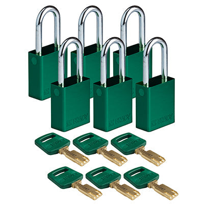 Brady Alu-Grn-38St-Kd6Pk SafeKey Padlocks - Aluminium 150256