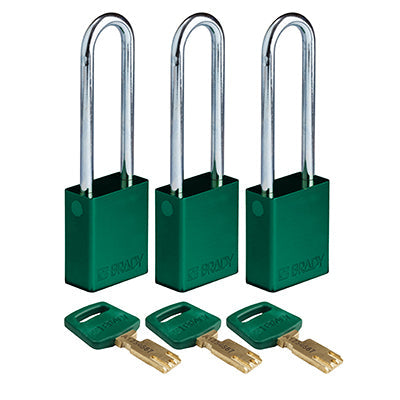 Brady Alu-Grn-76St-Ka3Pk SafeKey Padlocks - Aluminium 150238