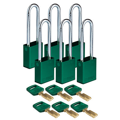 Brady Alu-Grn-76St-Kd6Pk SafeKey Padlocks - Aluminium 150252