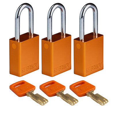 Brady Alu-Org-38St-Ka3Pk SafeKey Padlocks - Aluminium 150305