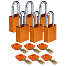 Brady Alu-Org-38St-Kd6Pk SafeKey Padlocks - Aluminium 150326