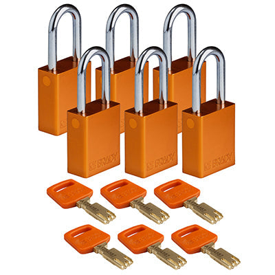 Brady Alu-Org-38St-Kd6Pk SafeKey Padlocks - Aluminium 150326