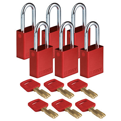 Brady Alu-Red-38St-Kd6Pk SafeKey Padlocks - Aluminium 150303