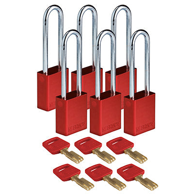 Brady Alu-Red-76St-Kd6Pk SafeKey Padlocks - Aluminium 150323