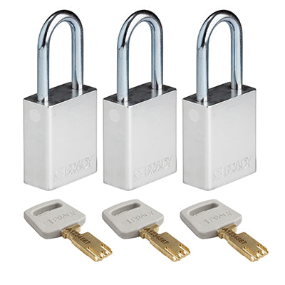 Brady Alu-Slv-38St-Ka3Pk SafeKey Padlocks - Aluminium 150304