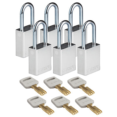 Brady Alu-Slv-38St-Kd6Pk SafeKey Padlocks - Aluminium 150278