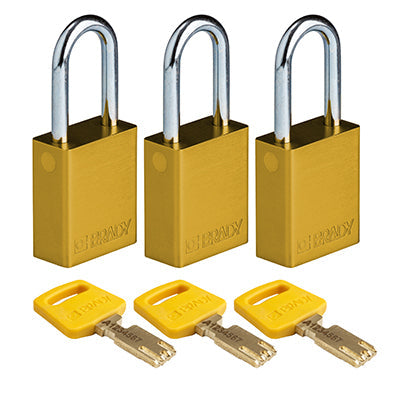 Brady Alu-Ylw-38St-Ka3Pk SafeKey Padlocks - Aluminium 150282