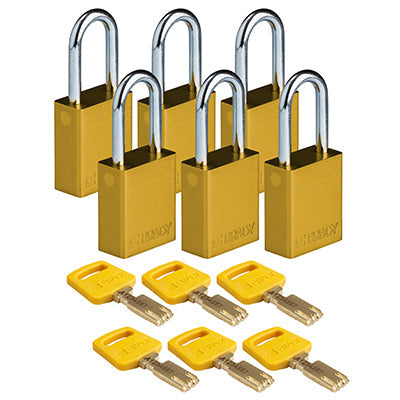 Brady Alu-Ylw-38St-Kd6Pk SafeKey Padlocks - Aluminium 150219