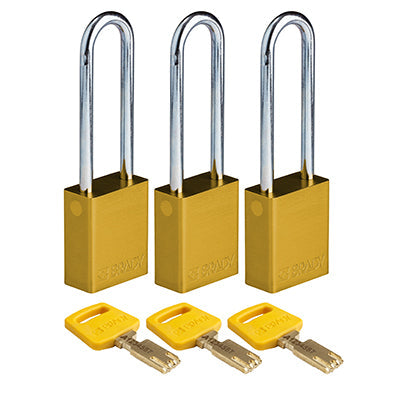 Brady Alu-Ylw-76St-Ka3Pk SafeKey Padlocks - Aluminium 150239