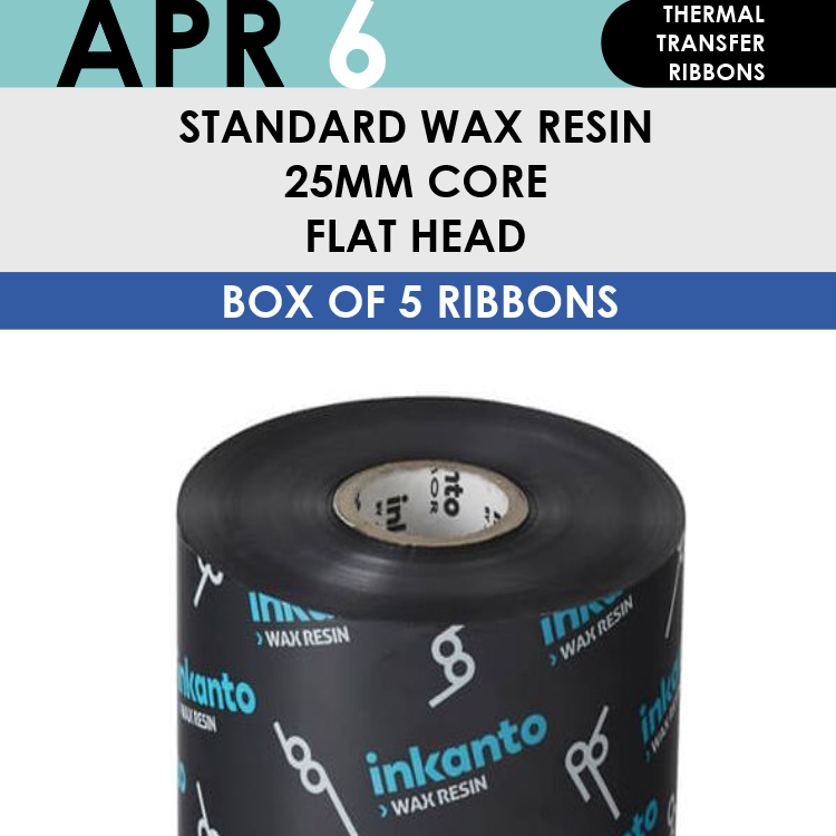 APR 6 T42514IO Inkanto Wax/Resin Thermal Transfer Ribbon 220mm x 300m Outside Wound Black