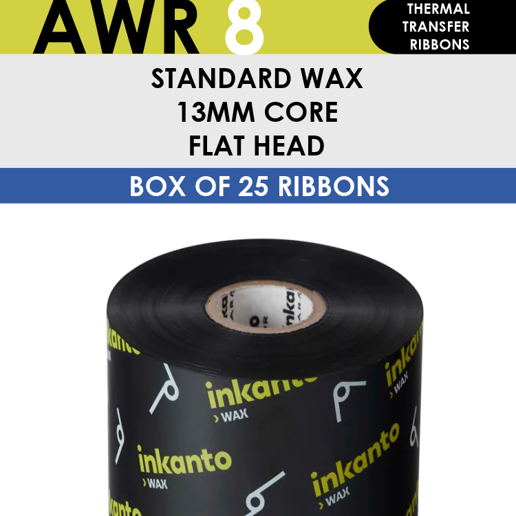 AWR 8 T61457IO Inkanto Wax Thermal Transfer Ribbon 64mm x 100m Inside Wound Black