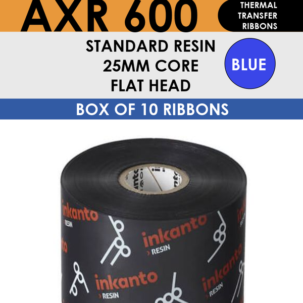 AXR 600B T64169IO Inkanto Resin Thermal Transfer Ribbon 90mm x 300m Inside Wound Blue