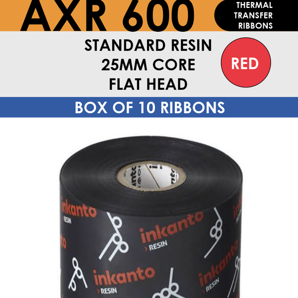 AXR 600R T65526IO Inkanto Resin Thermal Transfer Ribbon 165mm x 300m Inside Wound Red