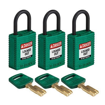 Brady Cpt-Grn-25Pl-Ka3Pk SafeKey Padlocks - Compact 150191