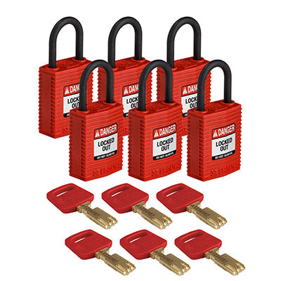 Brady Cpt-Red-25Pl-Kd6Pk SafeKey Padlocks - Compact 150207