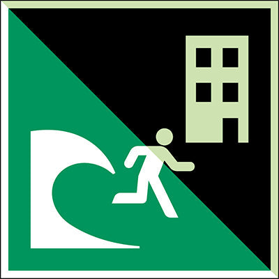 Brady E/E063/Nt/Pe-Pholumc-100X100-1 ISO Safety Sign - Tsunami evacuation building 238655